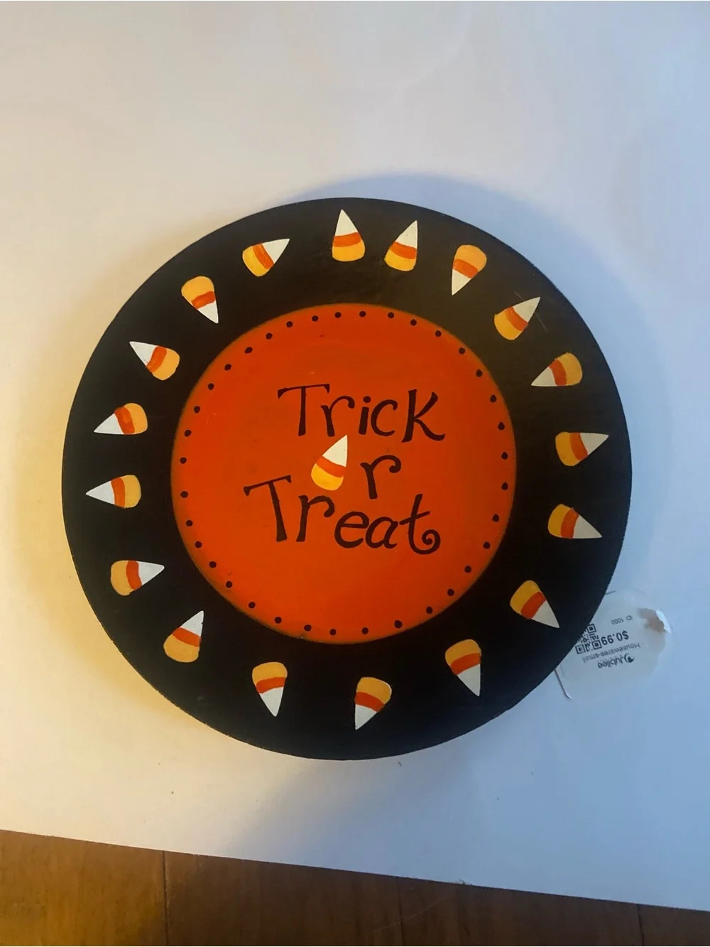 Wooden bTrick or Treat Round Wall Plaque - Orange and Black Halloween Decor